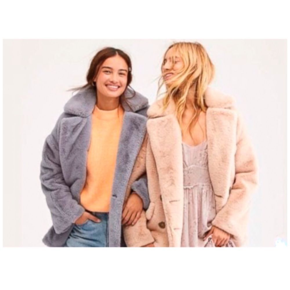 FREE People Kate Faux Fur Coat Jacket In Apricot - Picture 2 of 15
